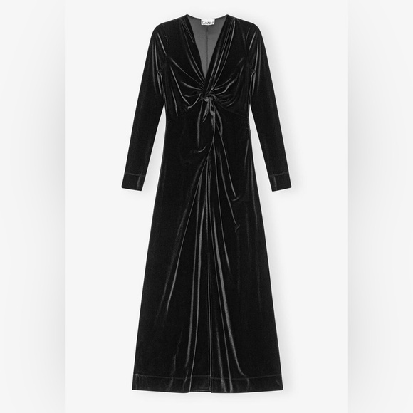 NWT GANNI Black Velvet Jersey Twist Long Dress